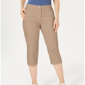 New Karen Scott Tan Button-Hem Capri Pants